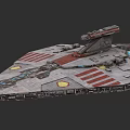 Futuristic Sci Fi Warship With Gray Hull Red Stripes And Command Tower 3d model