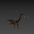 3D Rendered Brachiosaurus Dinosaur with Long Neck on Orange Background and Flying Birds