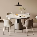 Round Dining Table with Marble Top and Modern Chairs Vase with Plants Hanging Lamp