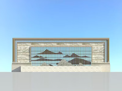 Modern Scenic Feature Wall Design With Marble Background Metal Grille And Mountain Pattern Pedestal 3d model