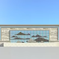 Modern Scenic Feature Wall Design With Marble Background Metal Grille And Mountain Pattern Pedestal