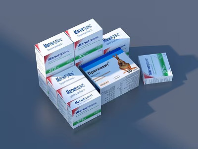 Meritene Brand Stacked Medicine Boxes With Animal Image For Pet Daily Supplies 3d model