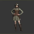 Vintage Aviator Style Living Apparel with Leather Vest Green Dress Boots Helmet and Goggles