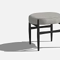 Modern Upholstered Stool With Light Textured Seat And Dark Wooden Legs
