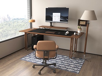 Modern medieval desk and chair computer desk lamp sound 3d model