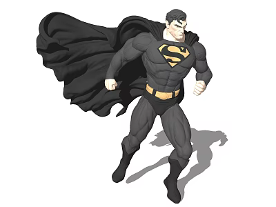 Powerful Game Movie Character in Black Costume with S Symbol and Dynamic Action Pose 3d model