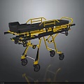 Medical Emergency Stretcher With Yellow Frame Black Mattress And Wheels For Patient Transport