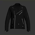 Black Leather Biker Jacket With Zipper Details Lapel Collar And Long Sleeves Design