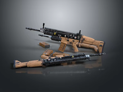 Tactical Rifles Modern Design With Brown Black Finish Magazines And Scopes Displayed On Dark Surface 3d model
