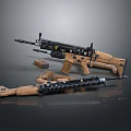 Tactical Rifles Modern Design With Brown Black Finish Magazines And Scopes Displayed On Dark Surface