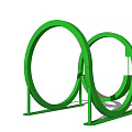 Green Circular Ring Playground Equipment with Girl in Sunset Sea View and Sailboat