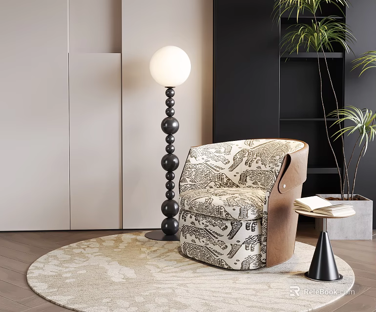 Elegant Printed Fabric Upholstered Leisure Chair For Modern Cozy Living Room Corner Home Decoration 3d model 