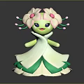 Adorable Game Movie Character 3D Model with Green White Dress and Pink Flowers
