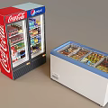 Coca Cola Upright Refrigerator and Chest Freezer Stocked with Beverages and Frozen Foods