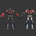 Two Robot Characters Featuring Red Blue Silver Mechanical Design Standing Pose Models 3d model