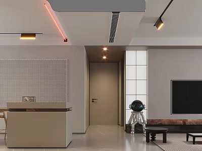 Modern Living Dining Room Interior With Sofa TV Table And Ceiling Lighting Design 3d model