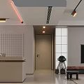 Modern Living Dining Room Interior With Sofa TV Table And Ceiling Lighting Design