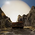 Rocky Terrain with Majestic Peaks Sunlit Under Clear Blue Sky and Distant Water View