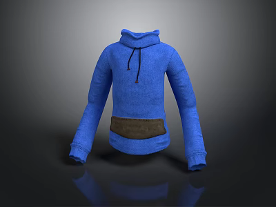 Blue Hooded Sweatshirt With Drawstring And Brown Front Pocket For Daily Use 3d model