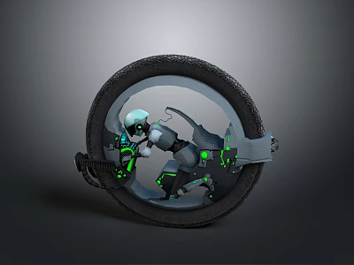 Futuristic Motorcycle Design With Circular Wheel And Green Accent Lighting 3d model