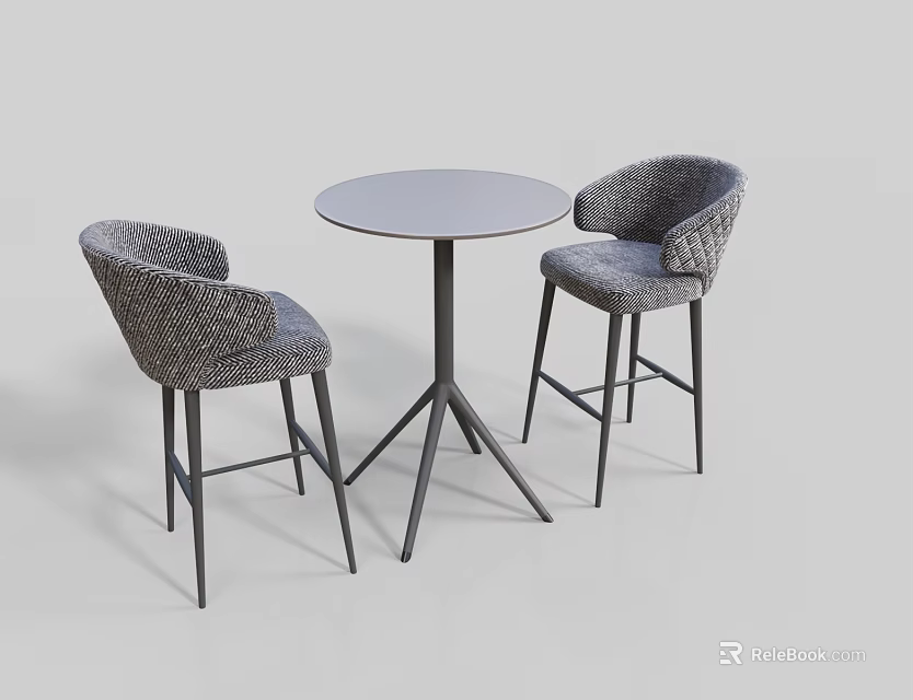 Modern Round Dining Table with Two Woven Gray Chairs Compact Set 3d model