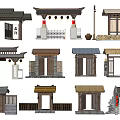 Traditional Chinese Scenic Wall Designs With Roof Gate And Lantern Ornaments