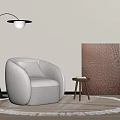 Stylish Leather Leisure Chairs with Wooden Frame Side Table Vase Floor Lamp Abstract Painting Gray Wall Woven Rug