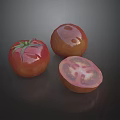 Fresh Red Tomatoes Whole And Sliced With Green Leaves And Inner Flesh Seeds