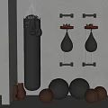 Black Boxing Training Equipment With Wall Mounted Speed Bags Hanging Gloves And Floor Training Balls