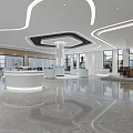 Modern Lobby Interior With White Reception Desk Blue Sofas And Marble Floor 3d model