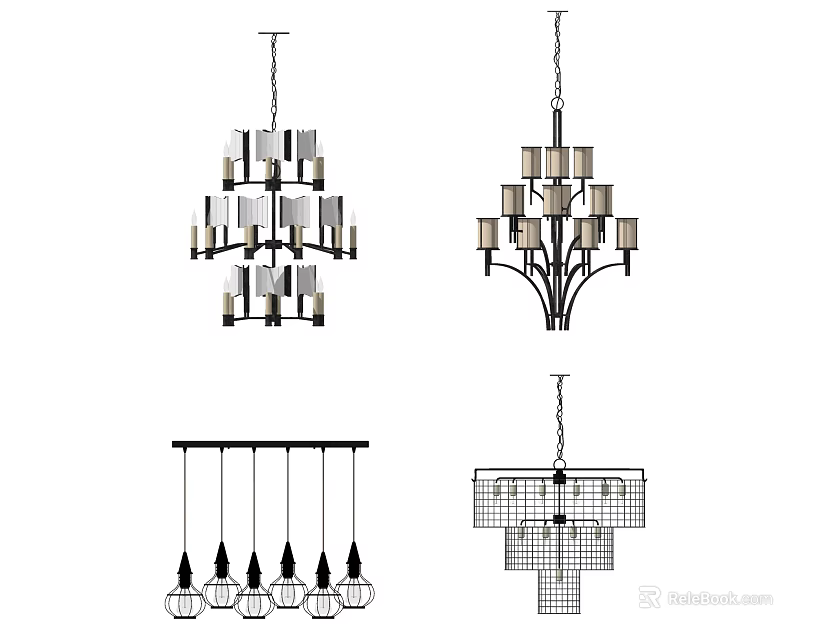 Modern Industrial Chandelier Designs With Metal Frames And Multiple Bulbs 3d model