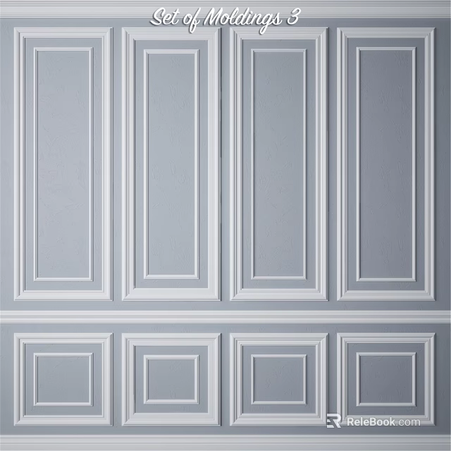 Gray Wainscoting With White Trim And Rectangular Panels For Interior Wall Decor 3d model 