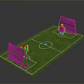 Video Game Characters Playing Soccer On Green Field With Goalposts And Ball