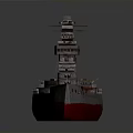 Detailed Warship Water Transport Model with Grey Superstructure Red Hull and Mast