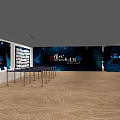 Exhibition Hall Layout With White Round Tables Chairs And Blue Light Displays