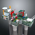 Offshore Oil Platform Building With Tall Concrete Pillars Crane Antenna And Green Roof