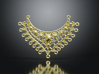 Elegant Gold Necklace with Intricate Filigree Design and Central Gemstone Accent 3d model