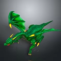 Green Dragon With Wings Yellow Spikes And Red Eyes On Gray Background