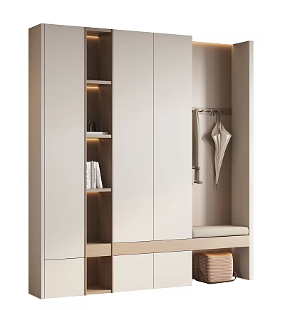 Modern Shoe Cabinet With Hanging Hook Storage Bench And Open Shelves 3d model