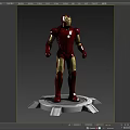 Iron Man Movie and Game Character with Red Gold Armor Standing on Black Base