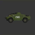 Green Military Armored Vehicle with Number 1305 Turret and Wheels