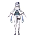 Game Movie Character With Silver White Long Hair Blue White Outfit And Elegant High Heels