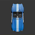 Classic Blue Convertible Sports Car With White Racing Stripes Open Top Shiny Tires