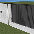 Modern Landscape Wall with Gray Stone Panels Black Railings and Logo on Green Lawn