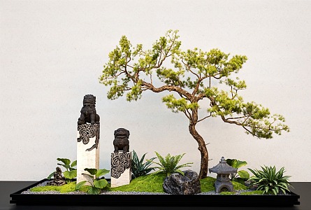 New Chinese Style Modern Courtyard Setches Landscape Pine Tree Courtyard Landscaping 3d model