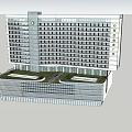 White Curved Modern Building With Multi story Windows And Attached Lower Structure 3d model