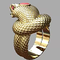 Exquisite Gold Snake Shaped Ring with Red Gemstone Eyes and Intricate Scaled Texture