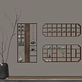 Chinese Style Wall Mounted Curio Shelf With Decorative Items In Modern Interior