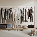 Organized Clothes Rack With Neutral Tones Apparel Storage Boxes And Ottoman In Light Room