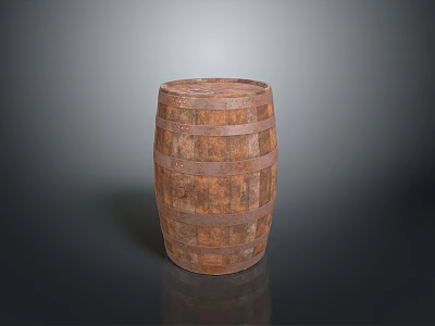 Vintage Wooden Barrel With Metal Hoops And Natural Wood Grain Design 3d model
